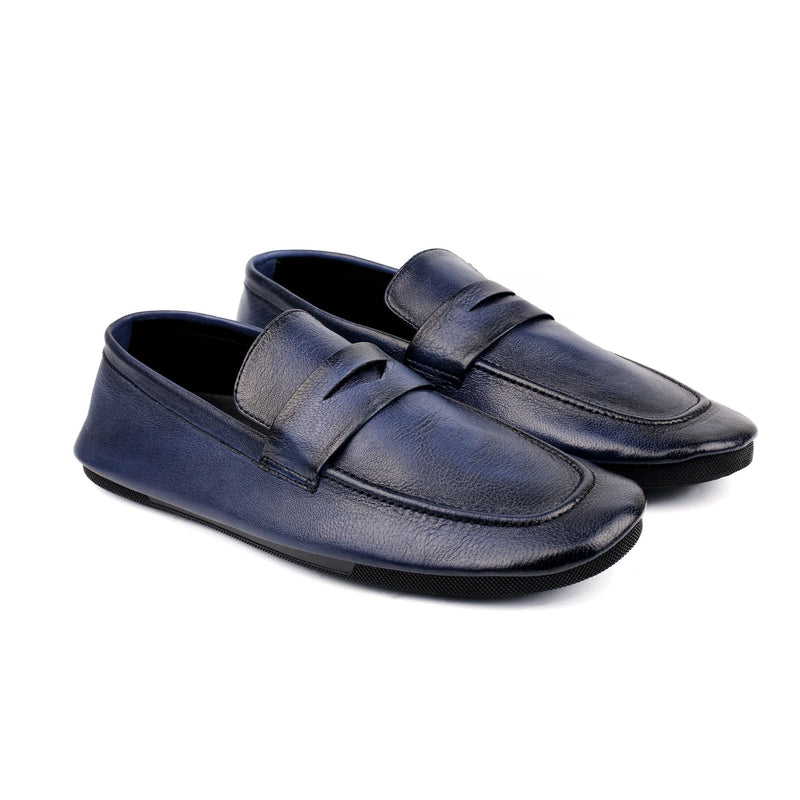 NAVY TWO TONE LEATHER LOAFERS - Hi-Street