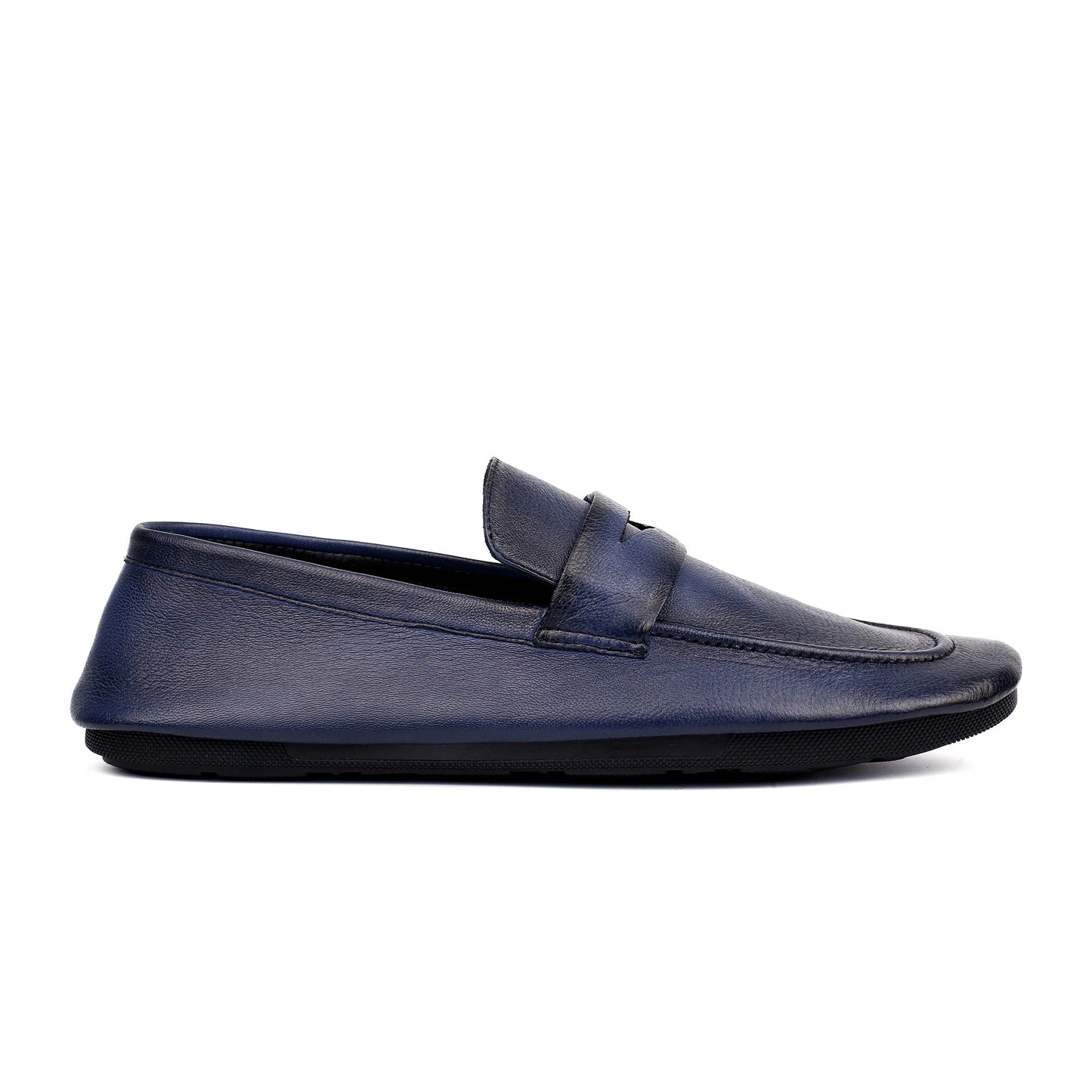 NAVY TWO TONE LEATHER LOAFERS - Hi-Street