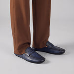 NAVY TWO TONE LEATHER LOAFERS - Hi-Street
