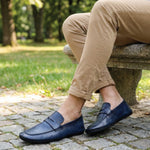 NAVY TWO TONE LEATHER LOAFERS - Hi-Street