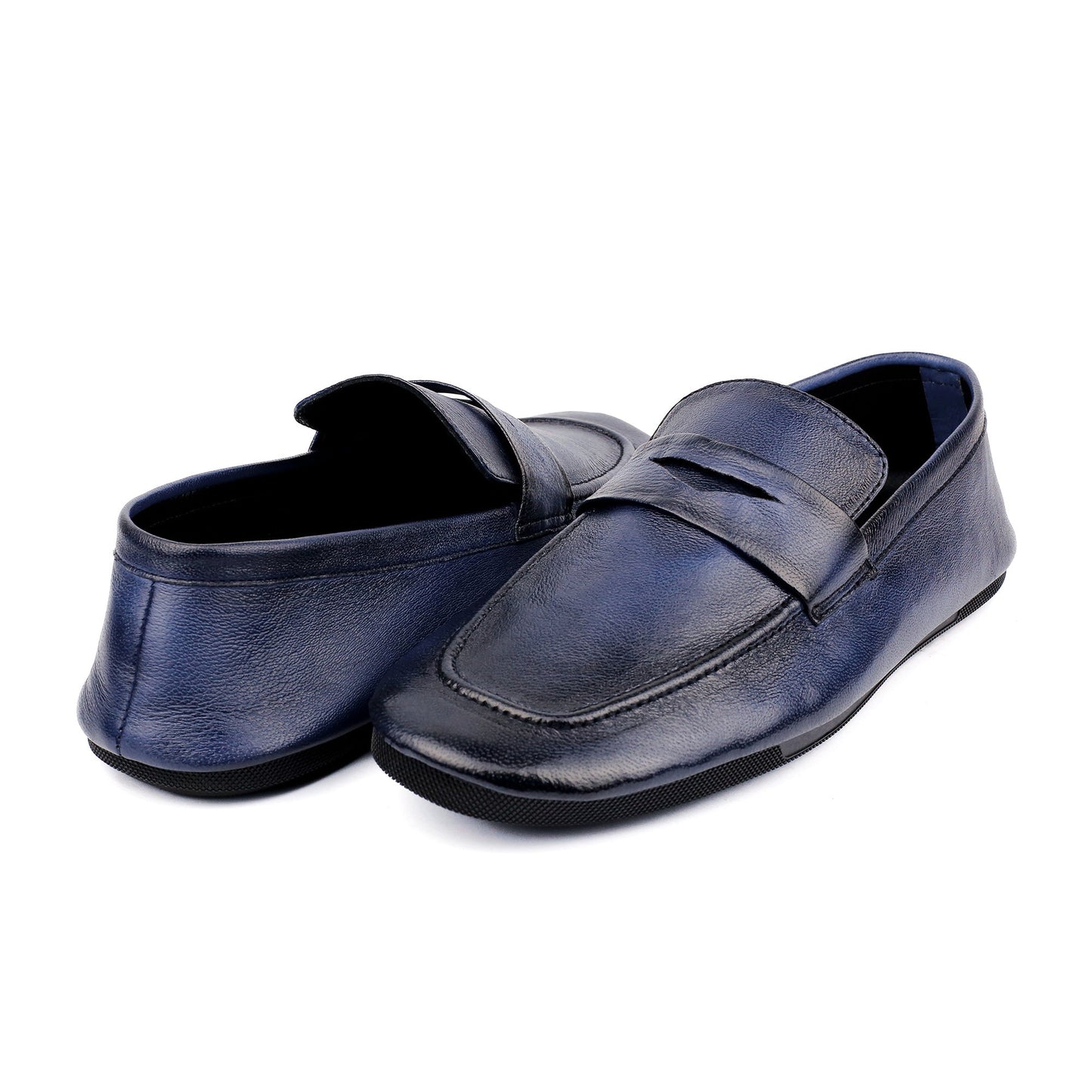 NAVY TWO TONE LEATHER LOAFERS - Hi-Street