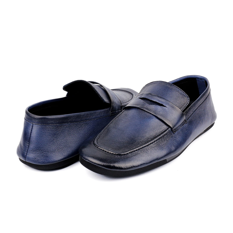 NAVY TWO TONE LEATHER LOAFERS - Hi-Street
