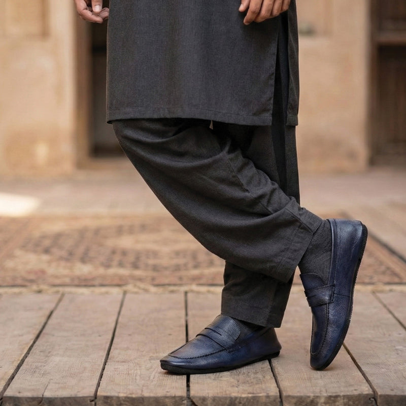 NAVY TWO TONE LEATHER LOAFERS - Hi-Street