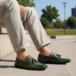 OLIVE LEATHER TASSEL LOAFER - Hi-Street