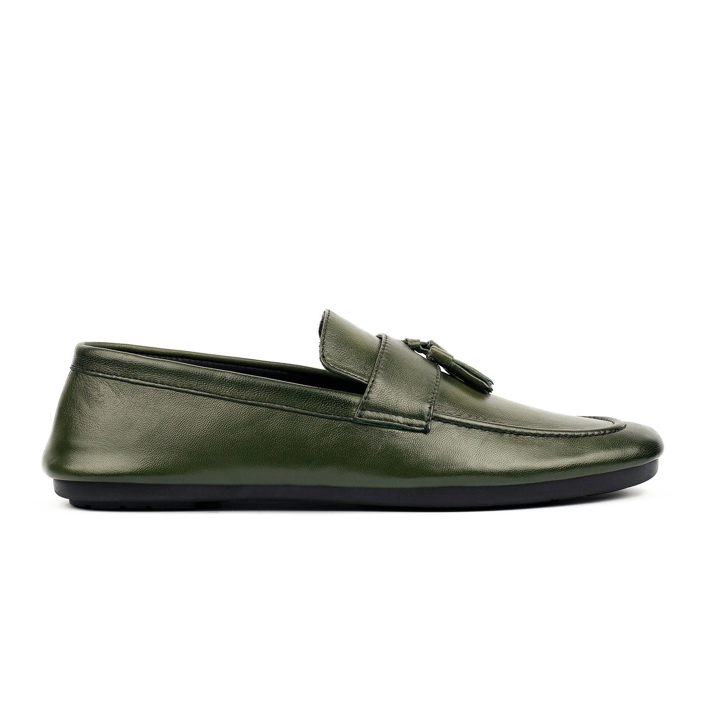 OLIVE LEATHER TASSEL LOAFER - Hi-Street