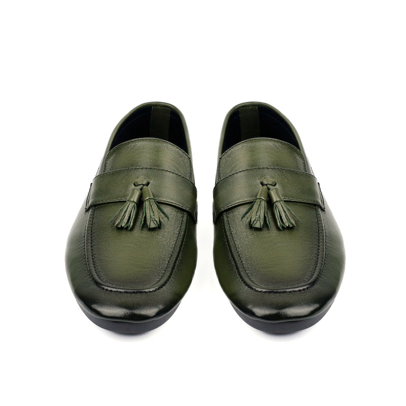 OLIVE LEATHER TASSEL LOAFER - Hi-Street