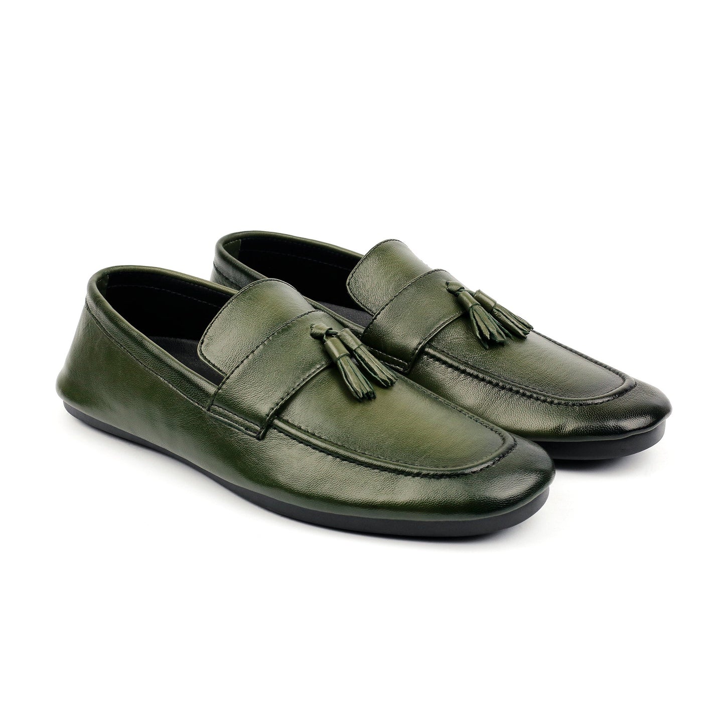 OLIVE LEATHER TASSEL LOAFER - Hi-Street