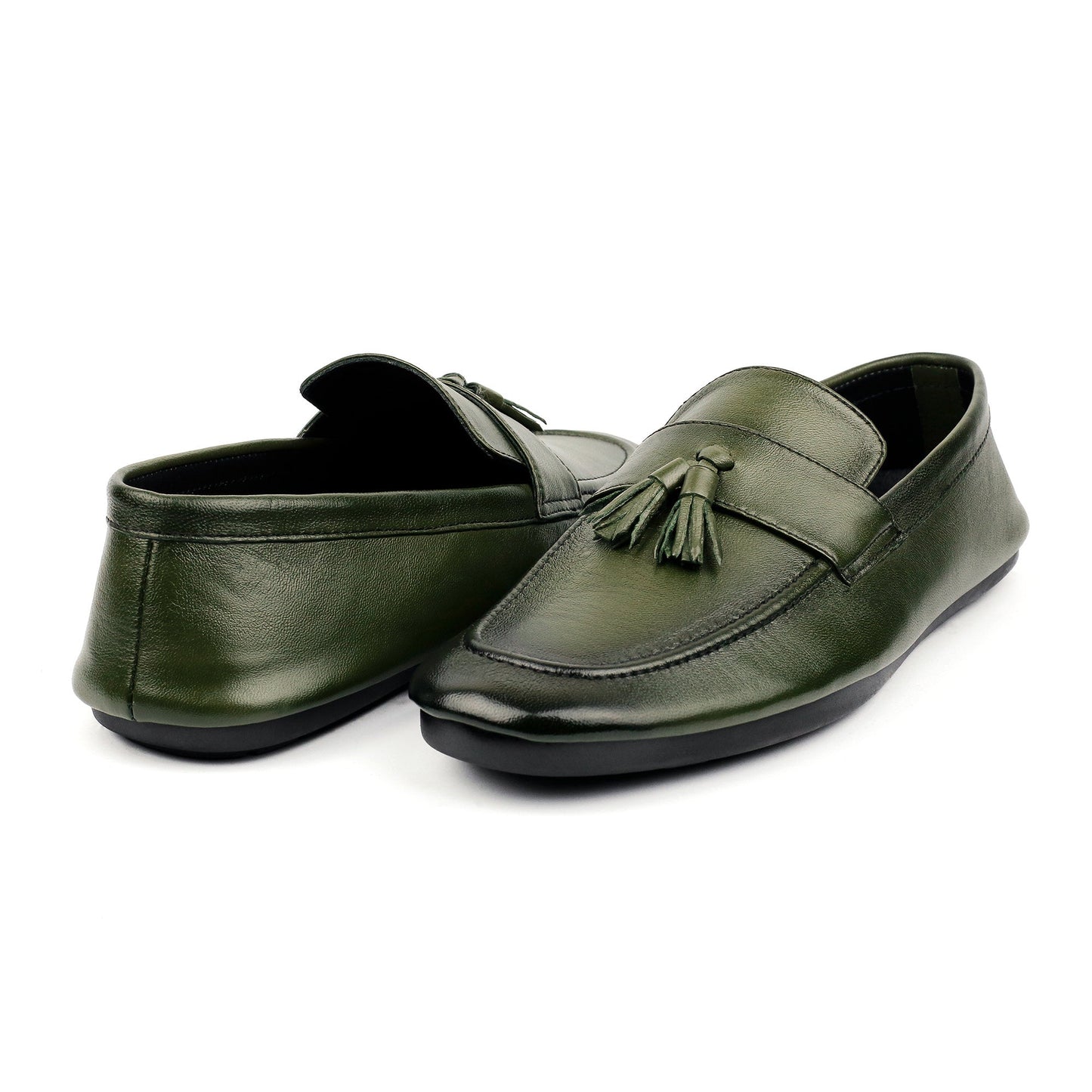 OLIVE LEATHER TASSEL LOAFER - Hi-Street