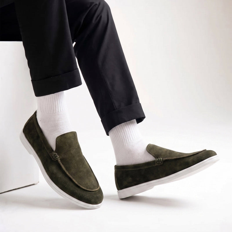 OLIVE SUEDE LEATHER SHOES - Hi-Street