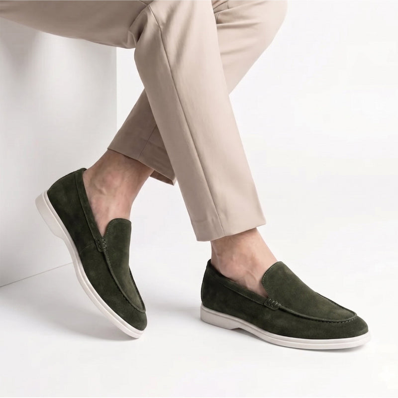 OLIVE SUEDE LEATHER SHOES - Hi-Street
