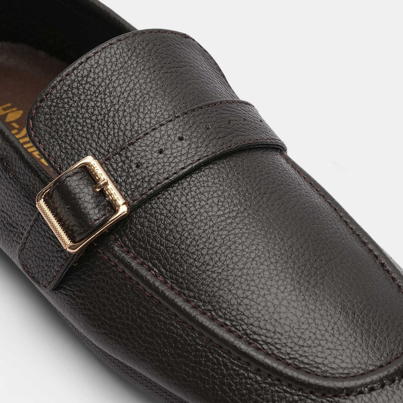 PEBBLE GRAIN BUCKLE LEATHER SHOE - Hi-Street