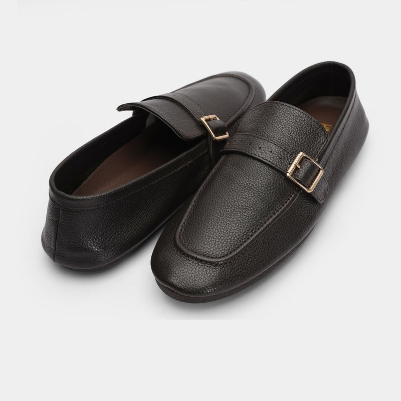 PEBBLE GRAIN BUCKLE LEATHER SHOE - Hi-Street