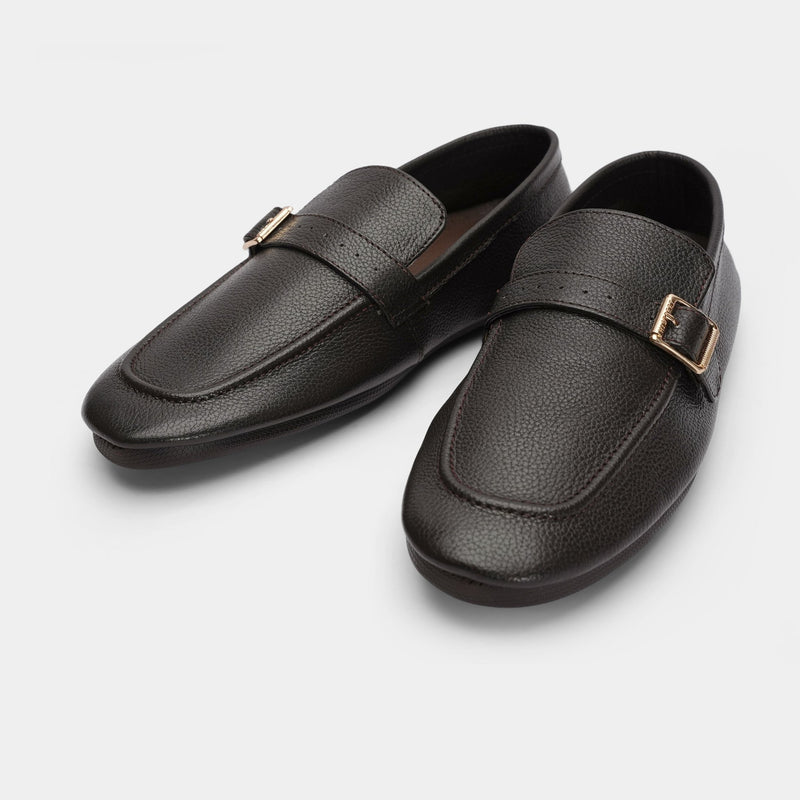 PEBBLE GRAIN BUCKLE LEATHER SHOE - Hi-Street