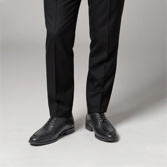 PLAIN BLACK LEATHER LACE UP SHOES - Hi-Street
