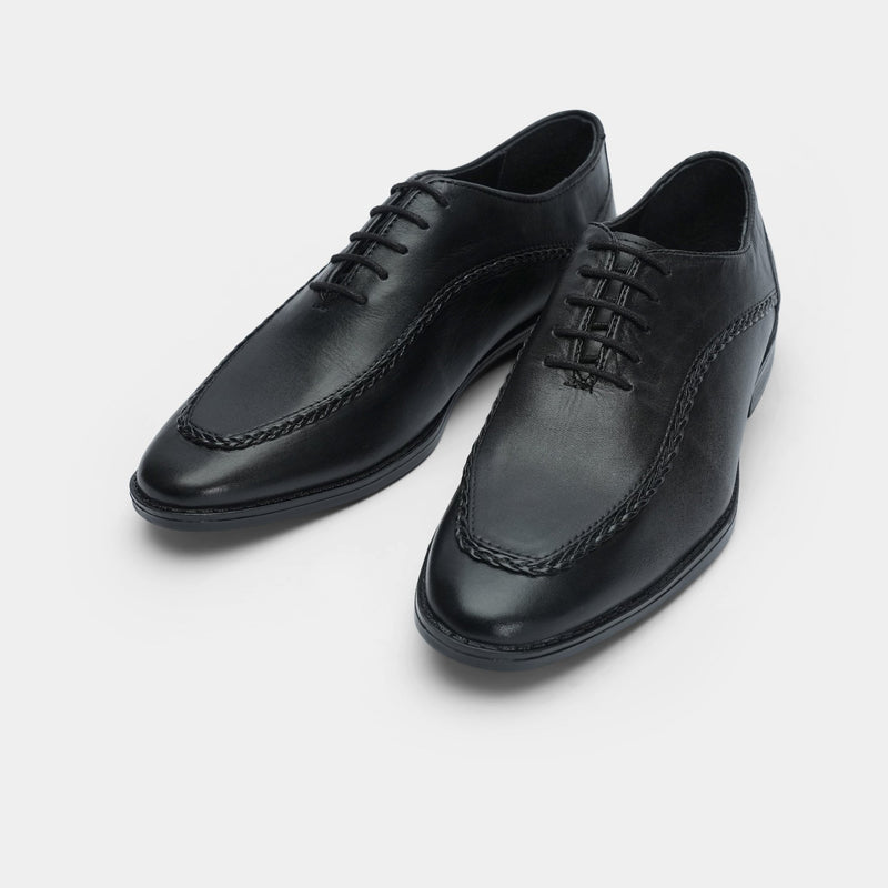 PLAIN BLACK LEATHER LACE UP SHOES - Hi-Street