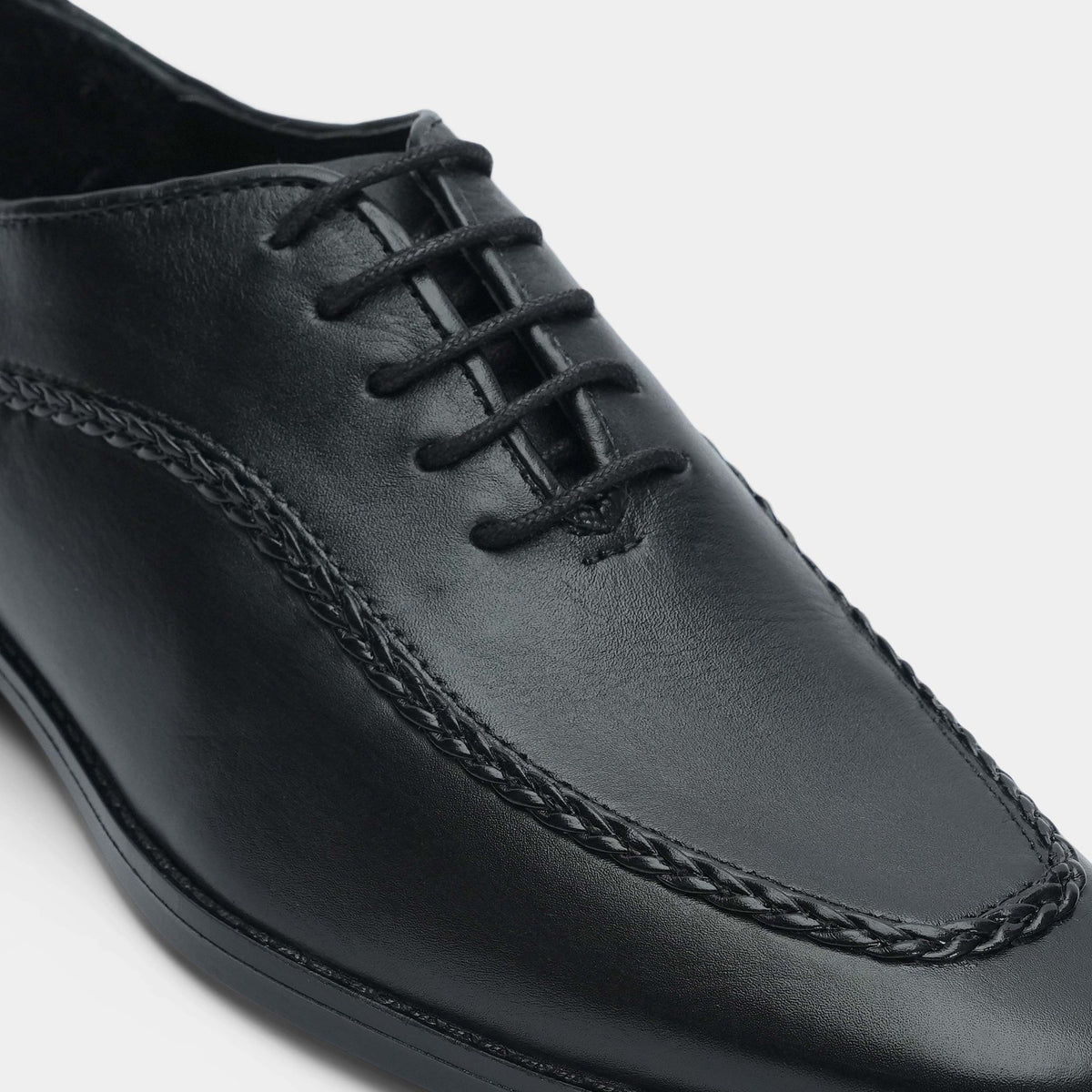 PLAIN BLACK LEATHER LACE UP SHOES - Hi-Street