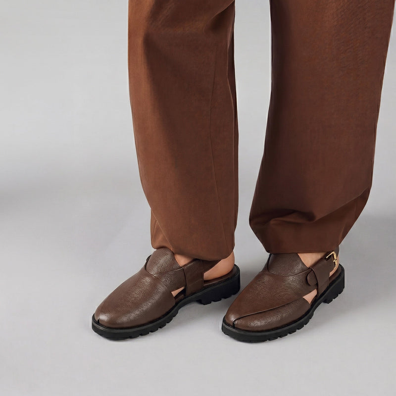 PLAIN LEATHER COMFY SANDAL - Hi-Street