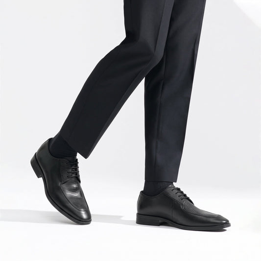 SPLIT LEATHER LACE UP BLACK SHOES - Hi-Street
