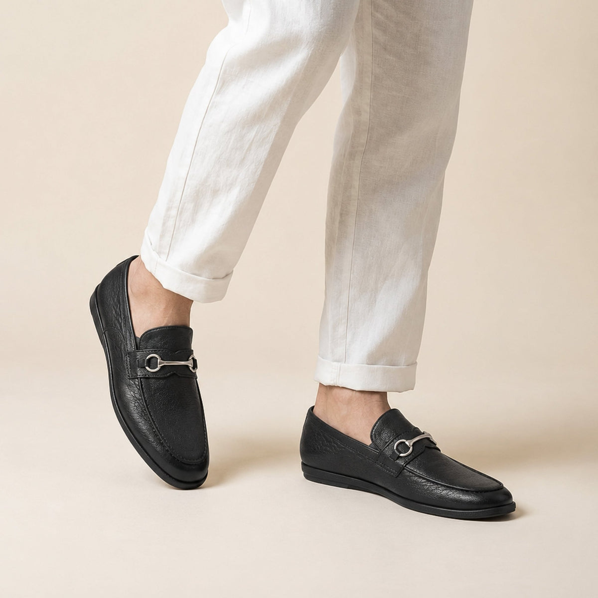 TEXTURE SOFT LEATHER SHOES WITH BUCKLE - Hi-Street