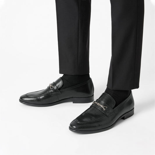 TEXTURED LEATHER BLACK SHOES - Hi-Street