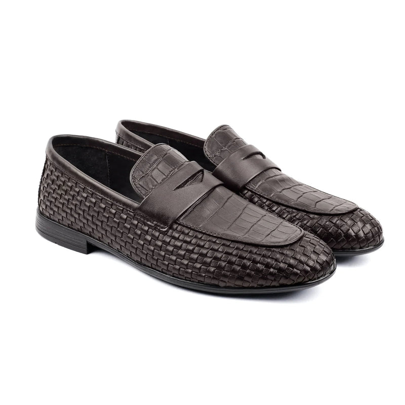 TEXTURED LEATHER BROWN SHOES - Hi-Street
