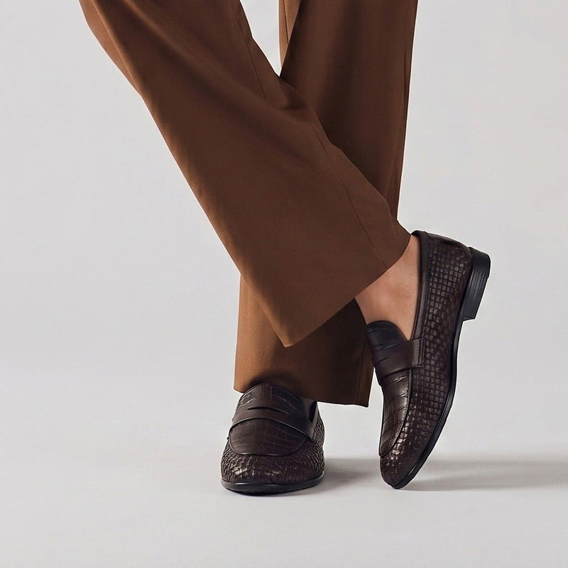 TEXTURED LEATHER BROWN SHOES - Hi-Street
