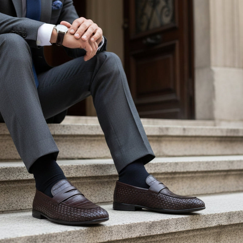 TEXTURED LEATHER BROWN SHOES - Hi-Street