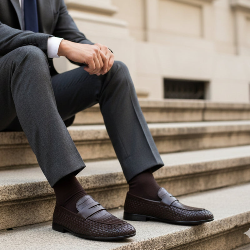 TEXTURED LEATHER BROWN SHOES - Hi-Street