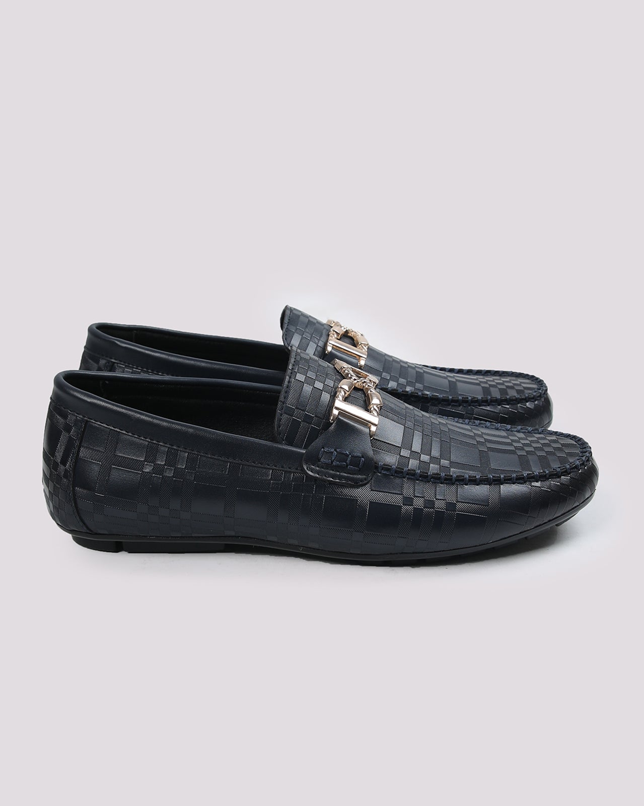 Navy Textured Moccasins