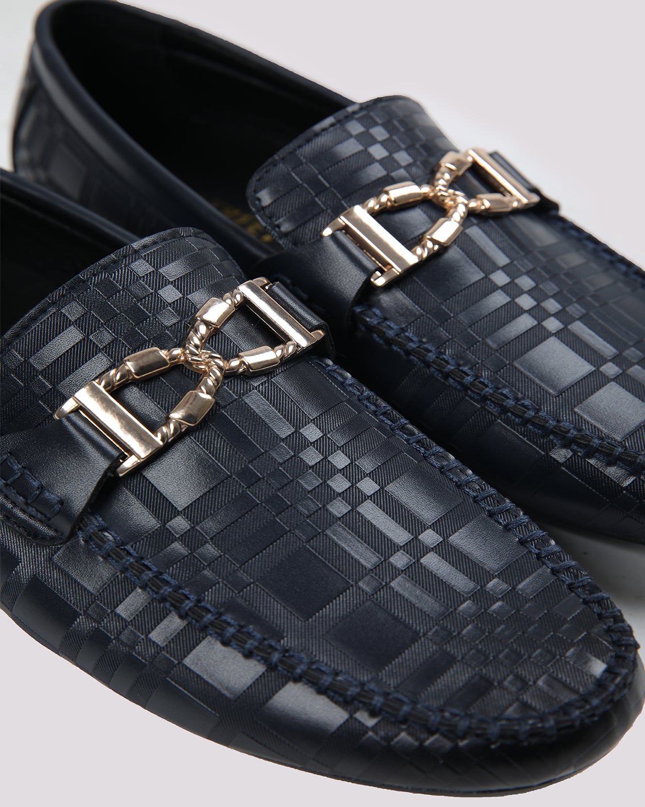 Navy Textured Moccasins