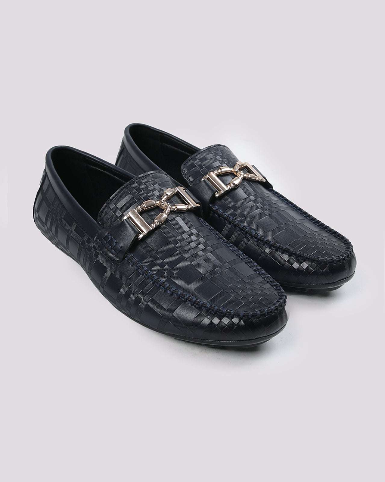 Navy Textured Moccasins