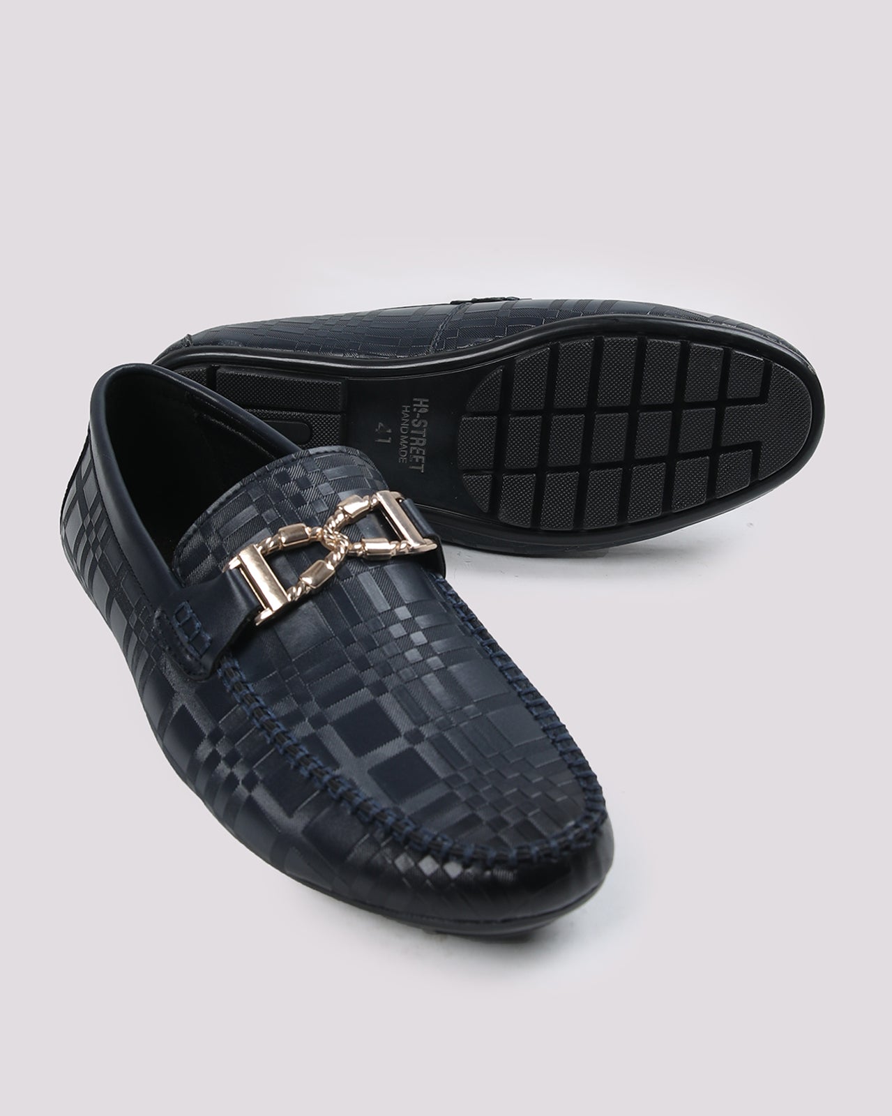 Navy Textured Moccasins