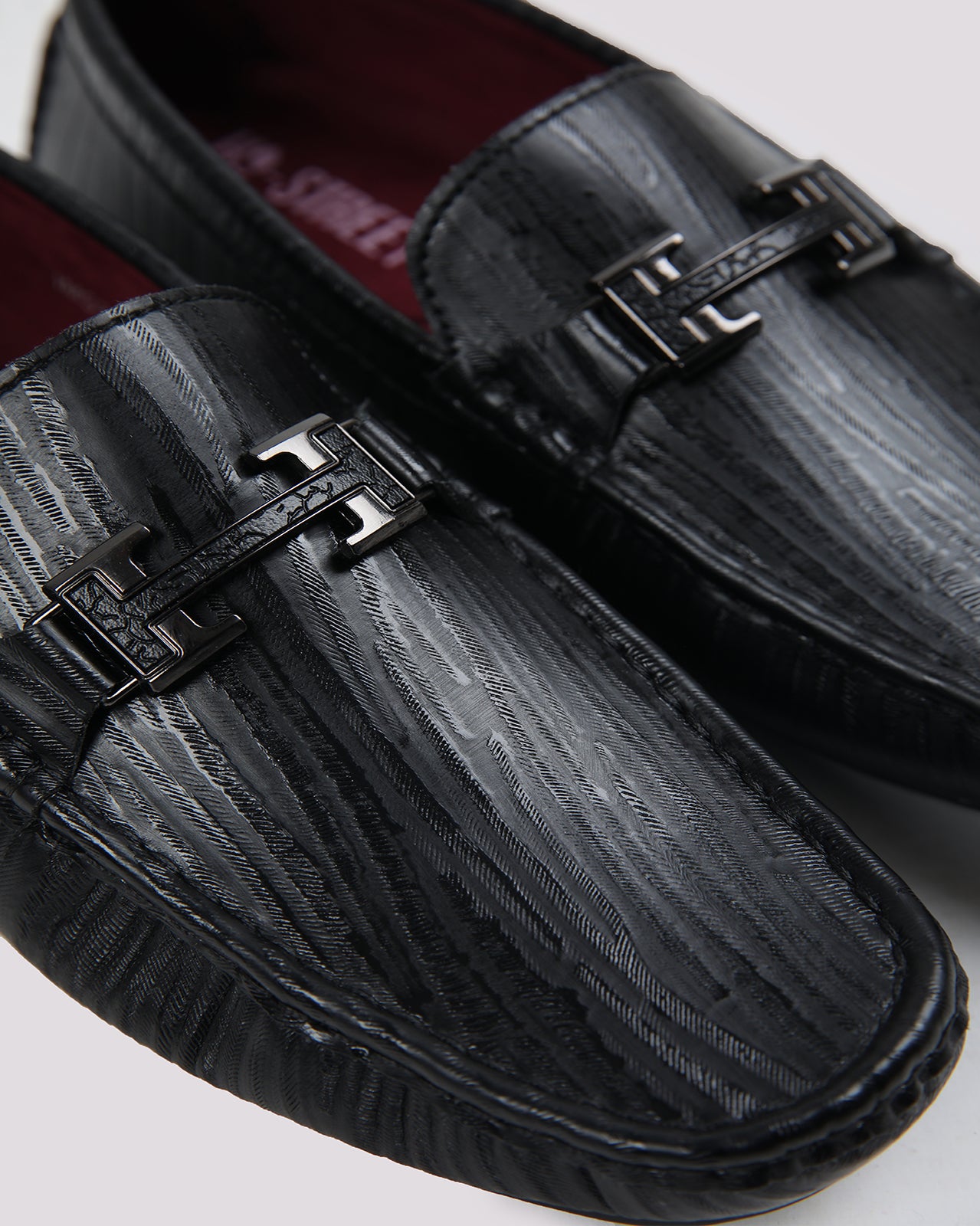 Black Solid Textured Moccasins