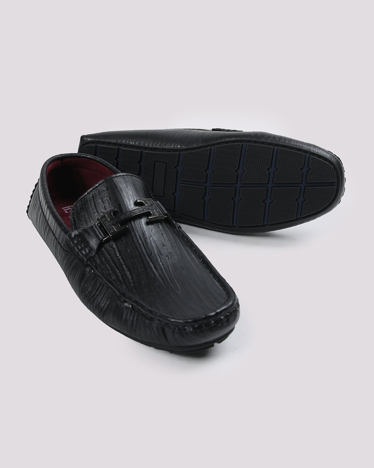 Black Solid Textured Moccasins