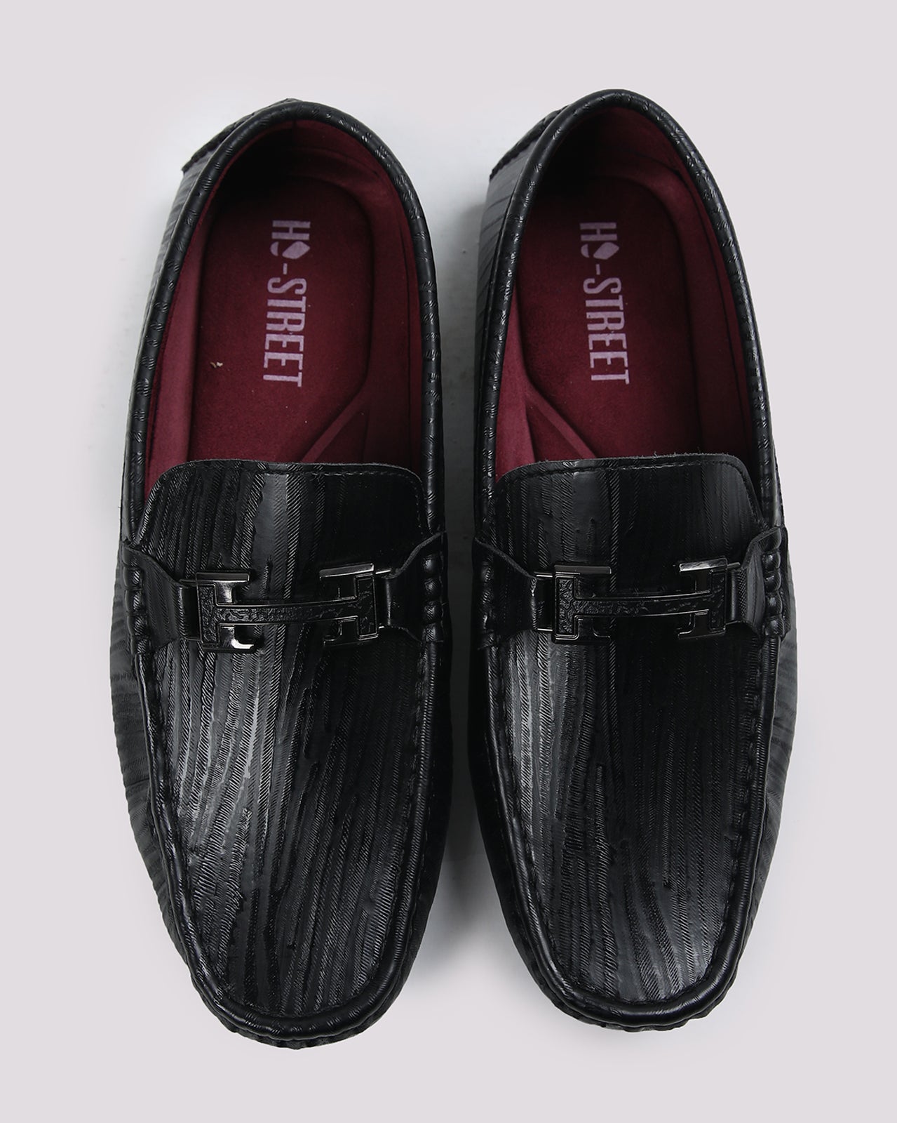 Black Solid Textured Moccasins