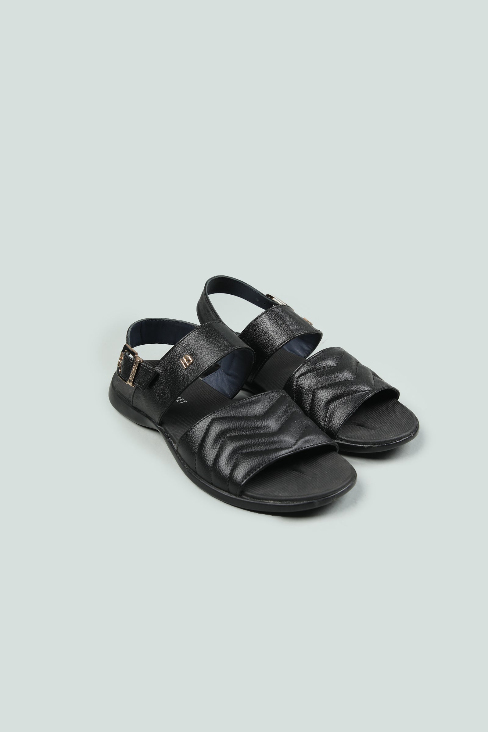 Black Wavy Stitched Sandal
