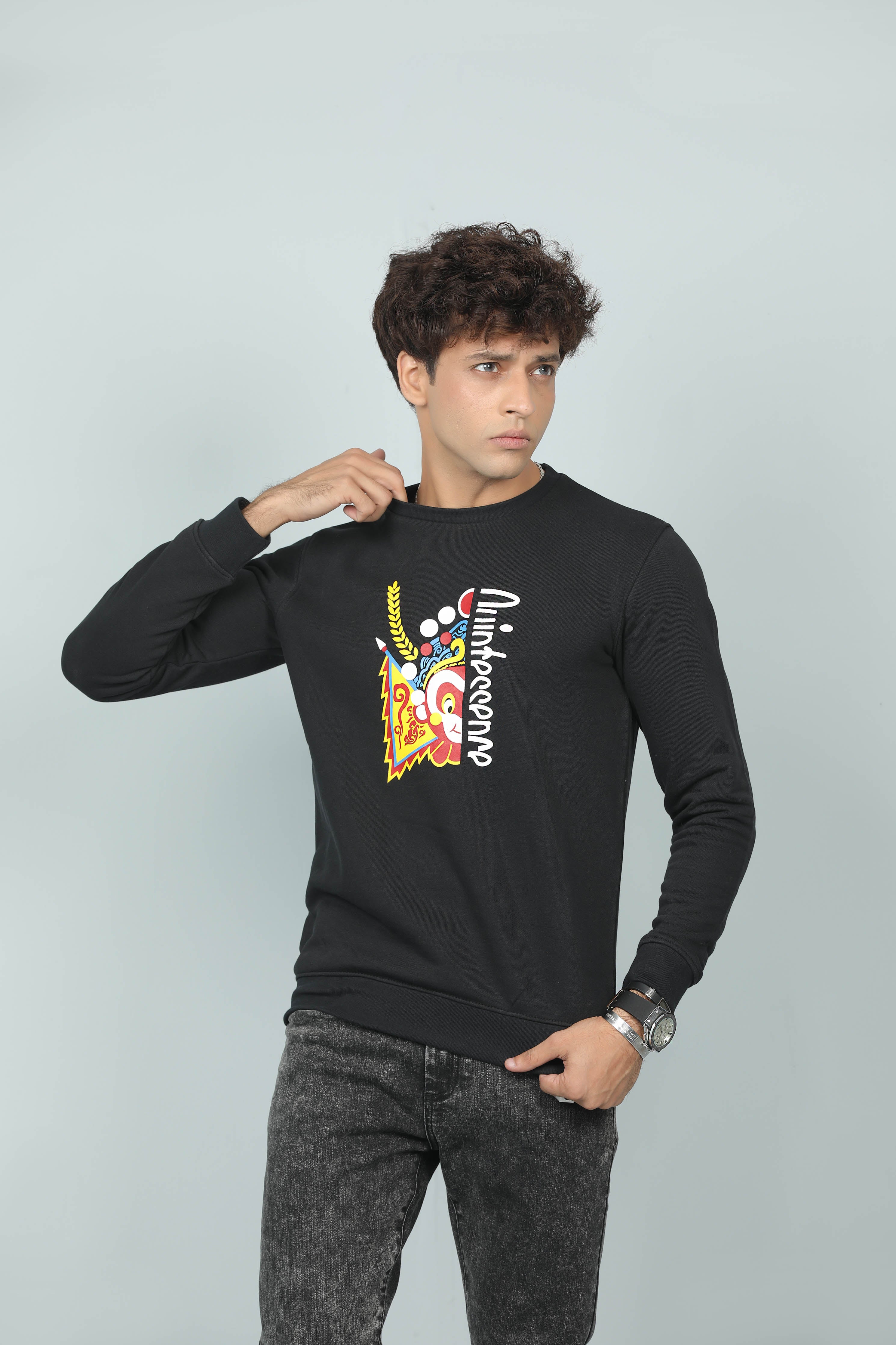 BLACK PRINTED SWEAT SHIRT