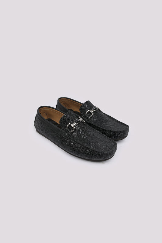 Black Textured Patent Moccasin