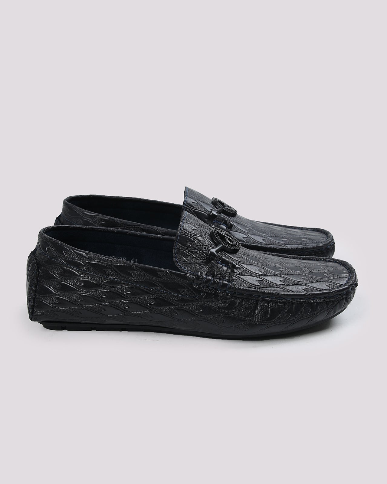 Black Solid Textured Moccasins