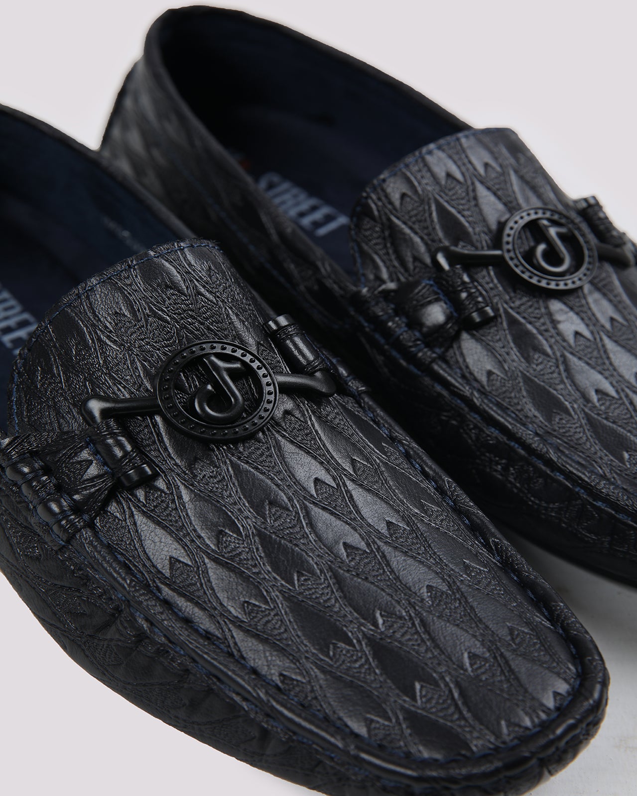 Black Solid Textured Moccasins