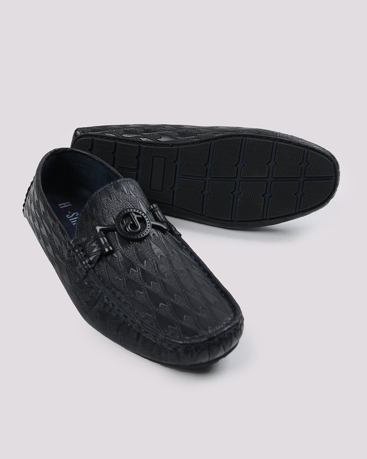 Black Solid Textured Moccasins