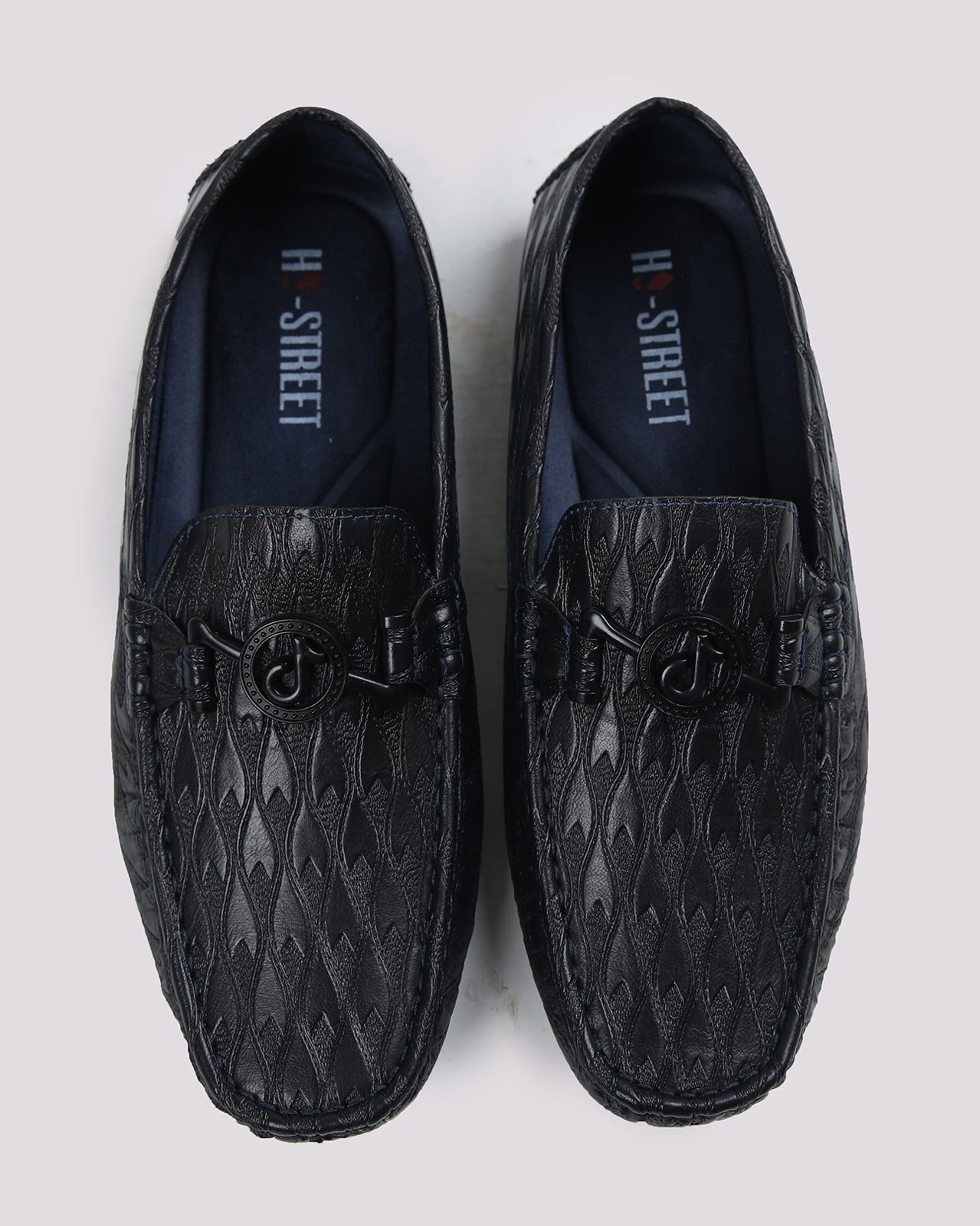 Black Solid Textured Moccasins