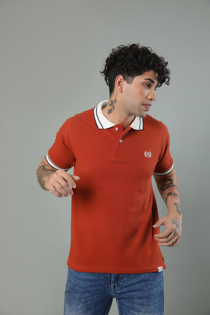 Rust Polo With Tipping Collar