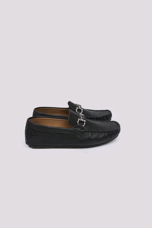 Black Textured Patent Moccasin