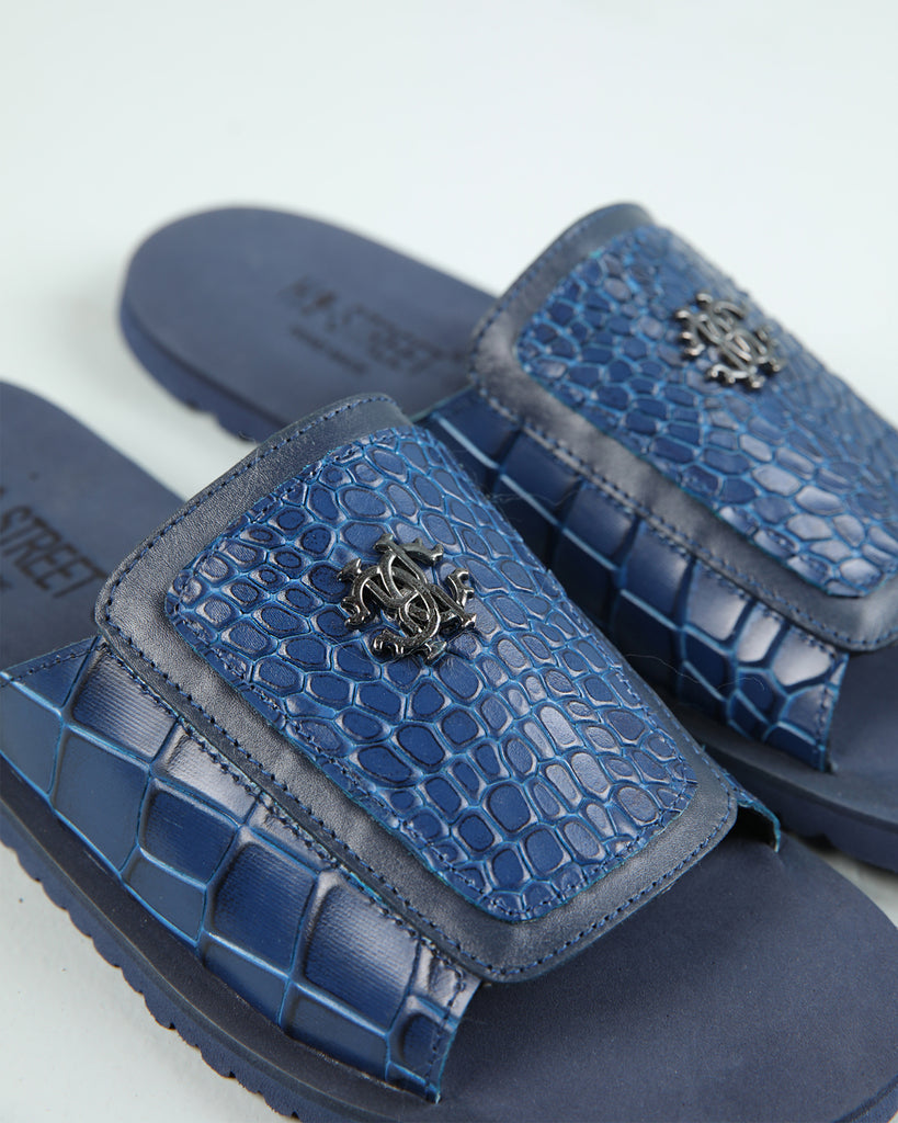 Blue Leather Textured Slipper