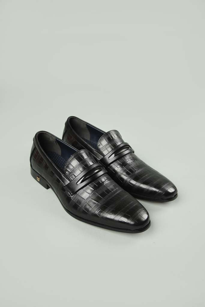 Black Embosed Leather Shoes