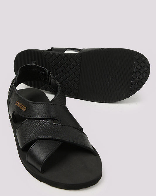 Black Milt Leather Sandal