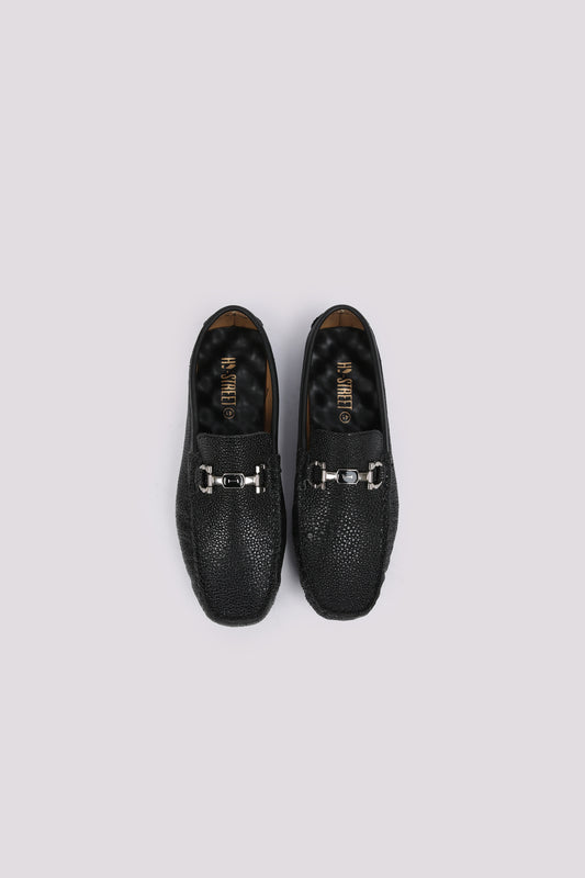 Black Textured Patent Moccasin