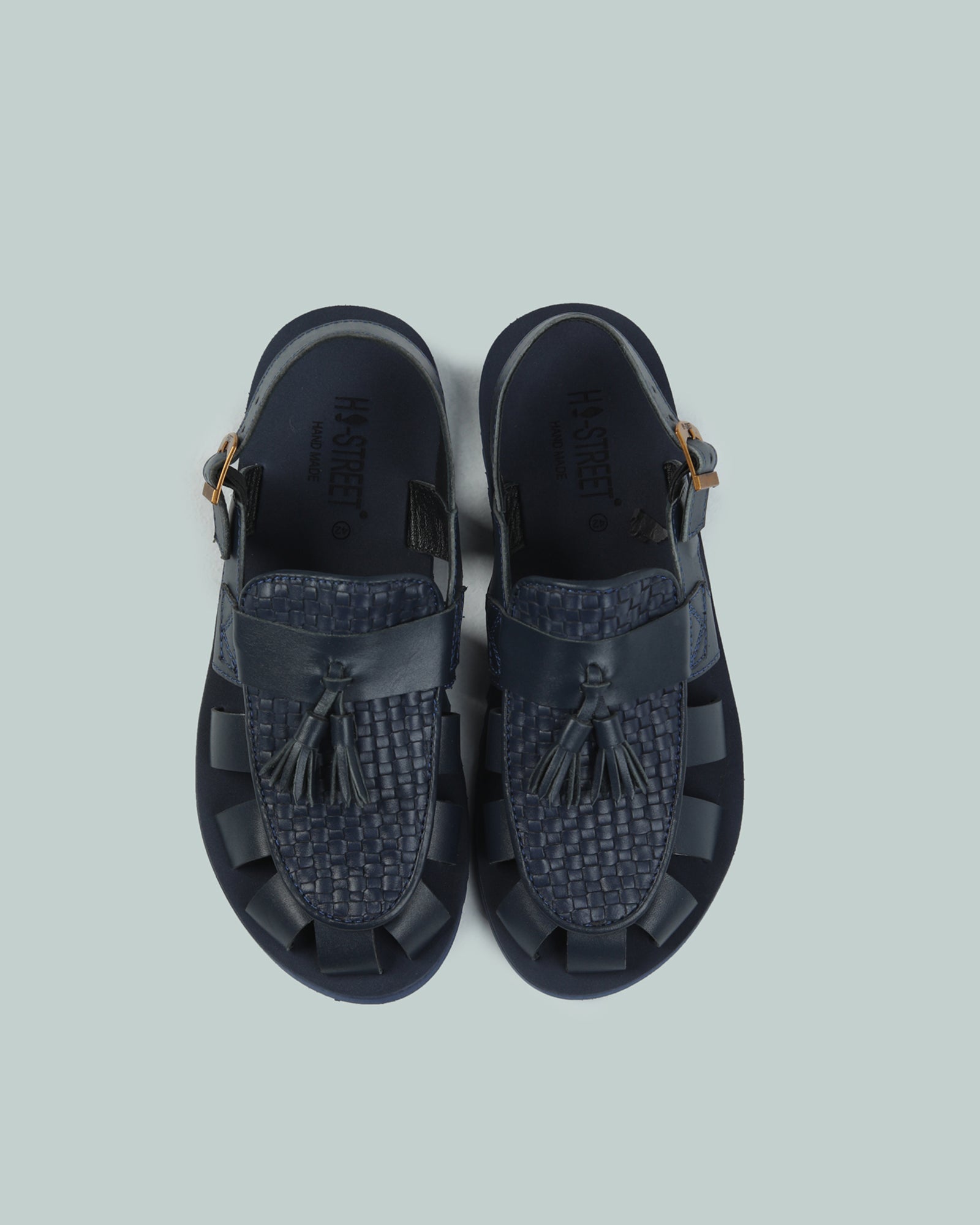 Navy Leather Tassel Sandal