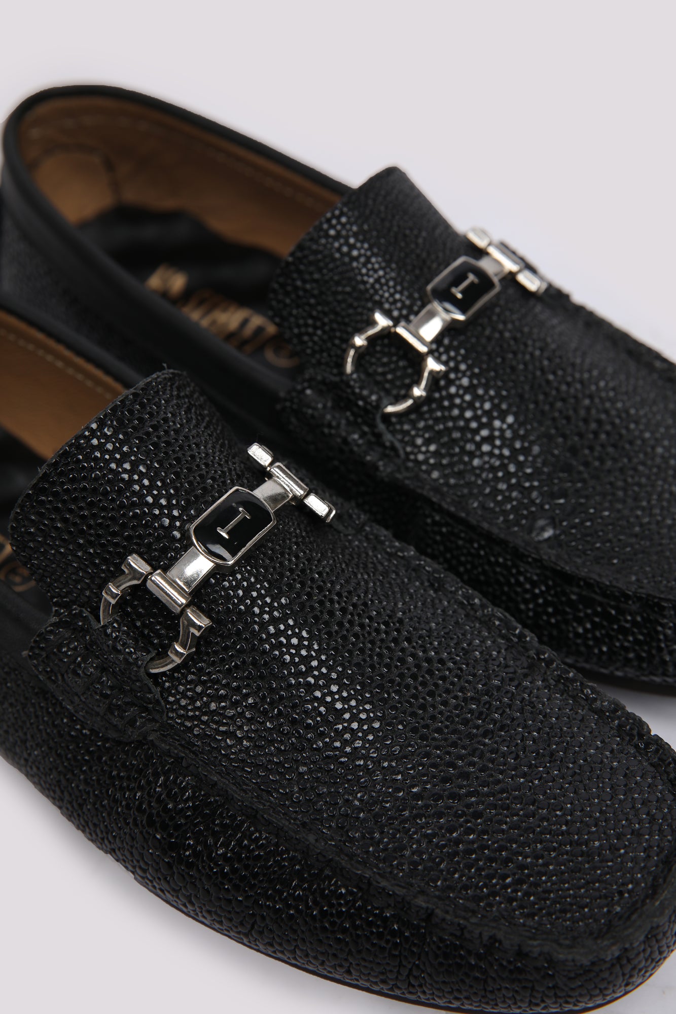 Black Textured Patent Moccasin